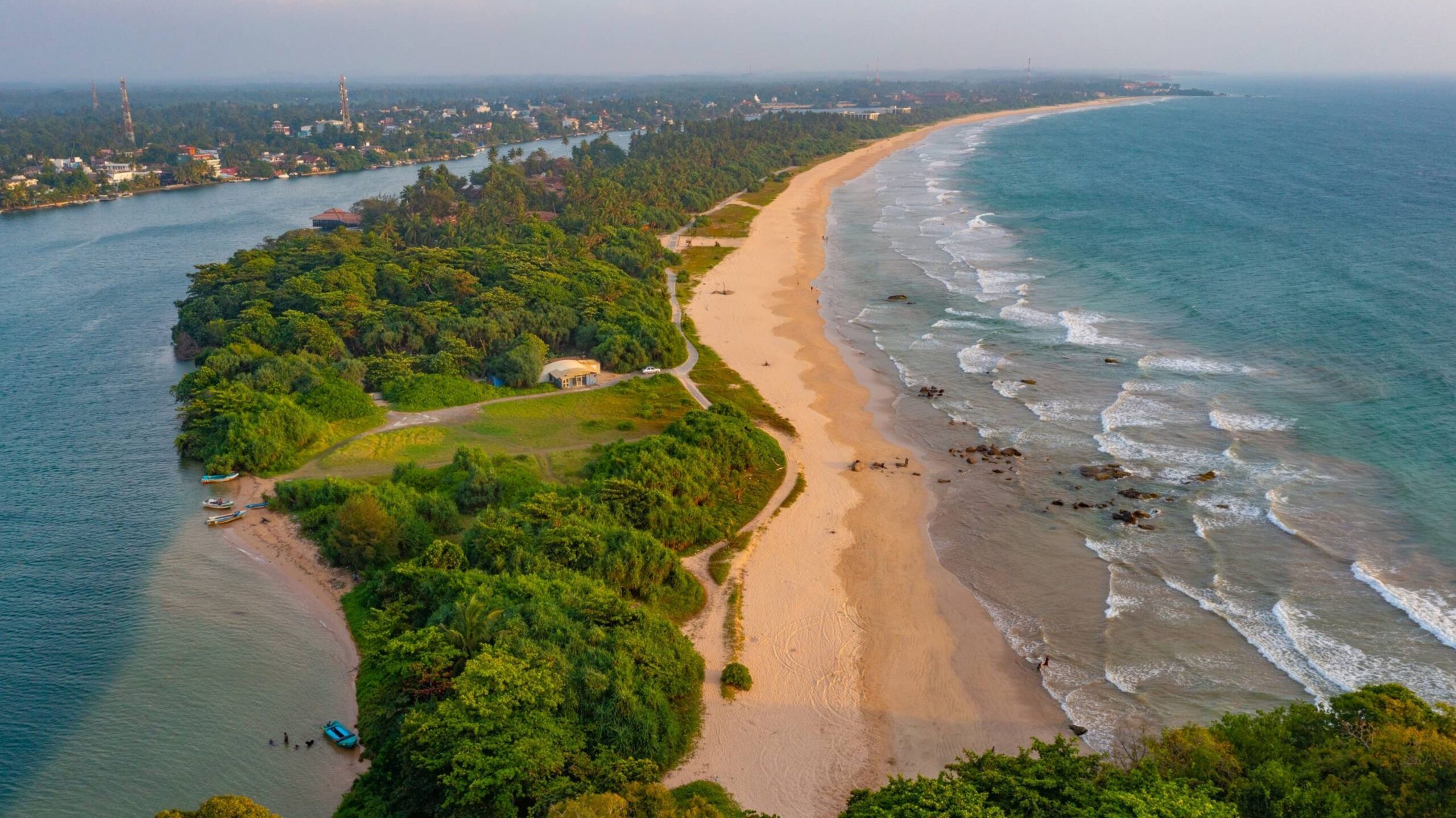 Aerial view of surfers near Hikkaduwa beach. Hikkaduwa, Sri Lanka.